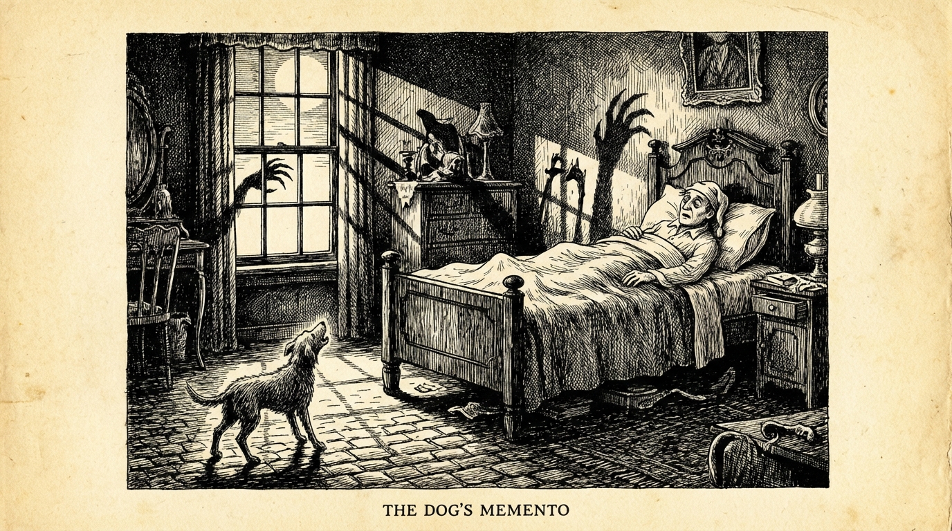 A man lying restless in a dark bedroom, a dog howling outside