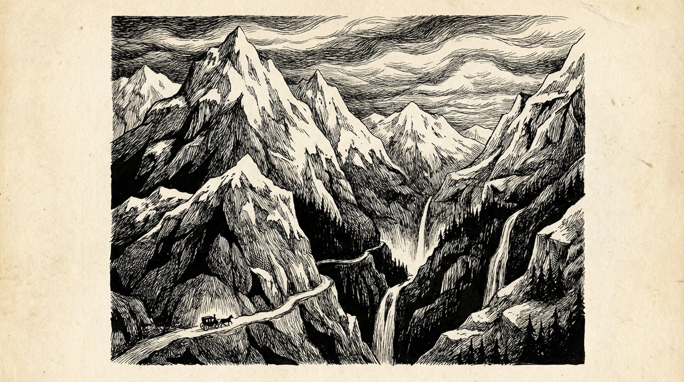 Mighty Carpathian peaks with waterfalls and deep shadows